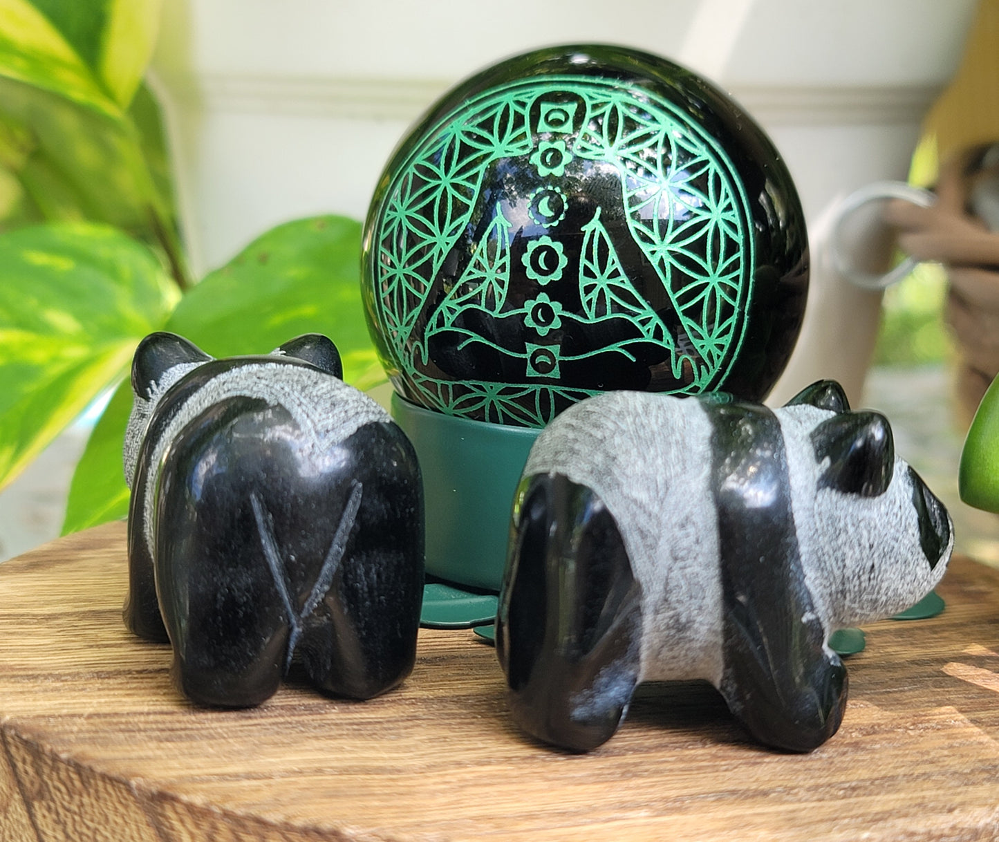 Obsidian Panda Figurine 2" for Protection Grounding and Shadow Work