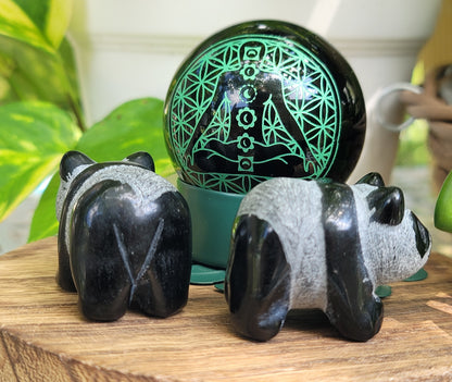 Obsidian Panda Figurine 2" for Protection Grounding and Shadow Work