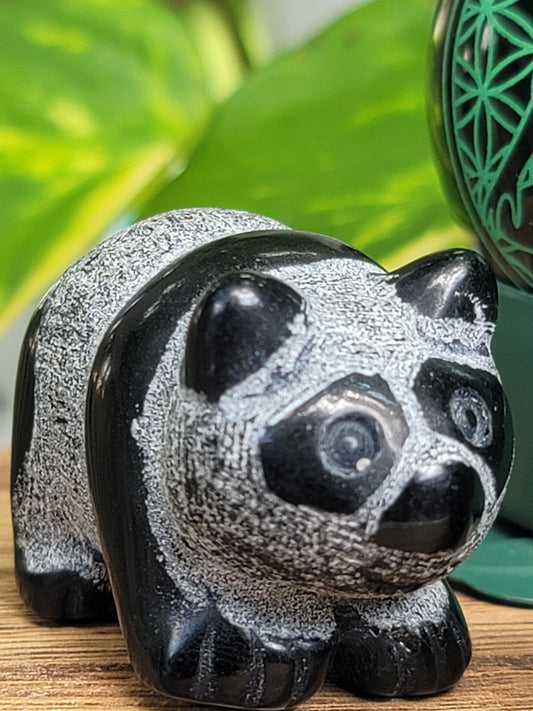 Obsidian Panda Figurine 2" for Protection Grounding and Shadow Work