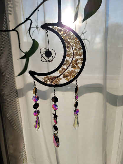 Crescent Moon Dreamcatcher – Tree of Life & Crystal Solar System Charm