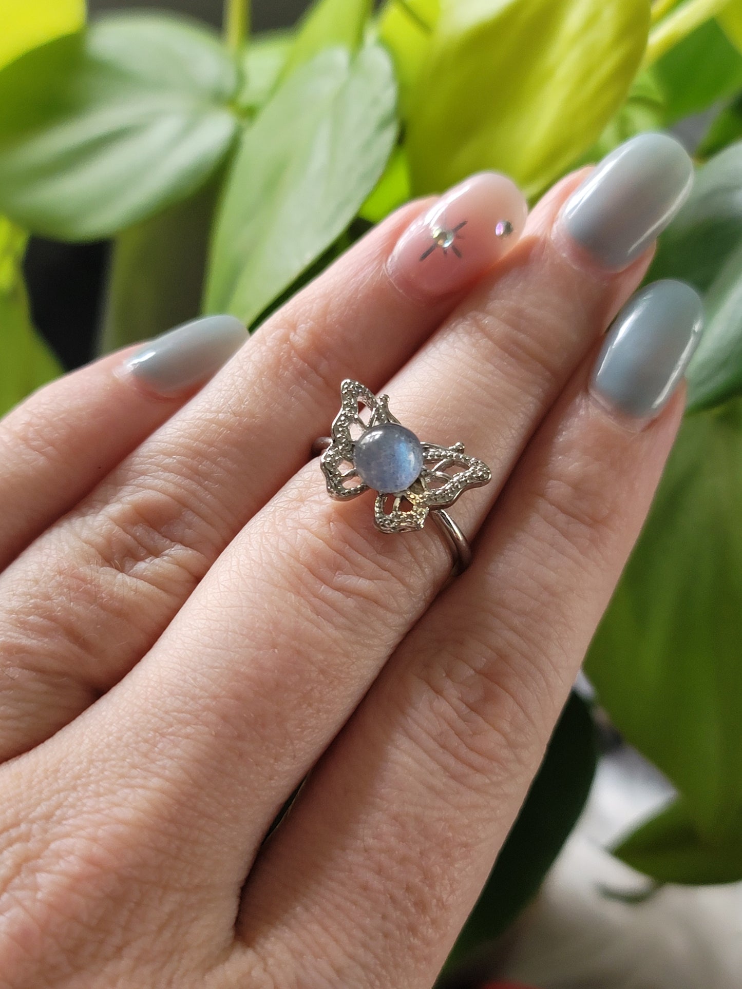 Moonstone Sterling Silver Rings – Choose Butterfly, Moon, or Sun & Moon (Adjustable)