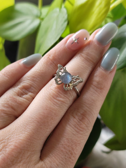 Moonstone Sterling Silver Rings – Choose Butterfly, Moon, or Sun & Moon (Adjustable)
