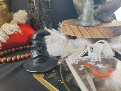 Obsidian Witch Hat Carving: Shadow Protection and Release